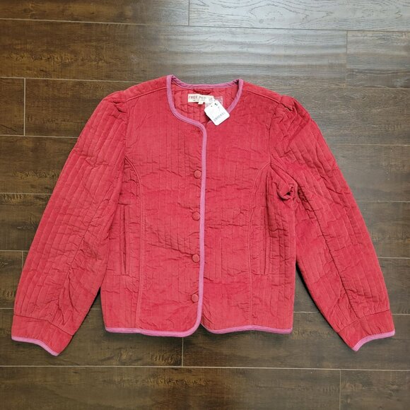 Free People Natalia Quilted Jacket Womens M Red Velvet Cottagecore Country Chic - Picture 2 of 8